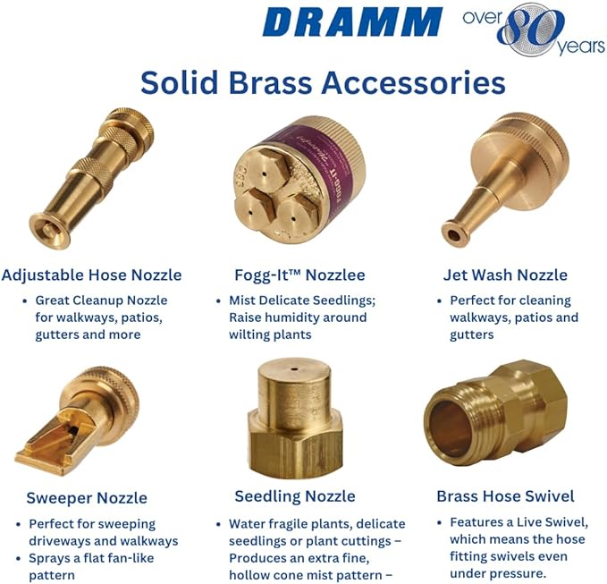 Dramm 12380 Heavy-Duty Brass Adjustable Hose Nozzle