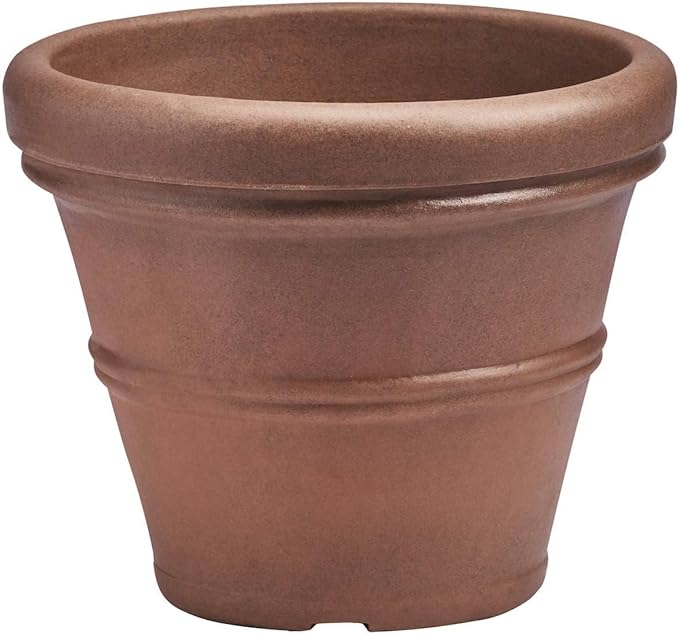Crescent Garden Brunello Classic Rolled Rim Planter Pot, Indoor/Outdoor Plastic Round Plant Pot - Resin Decorative Flower Pot - 20'' (Rust)