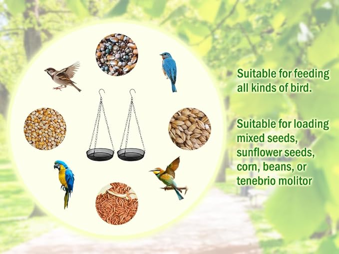 2PCS Metal Hanging Bird Feeder Tray, Hanging Feeder Seed Tray, with Chains, Outside Hanging Bird Feeder Tray, Metal Mesh Platform Feeders,Seed Tray Platform,for Attracting Birds,Outdoors,Garden