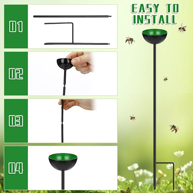 4 Pcs Bee Watering Station Butterfly Water Catcher Cups Small Insects Bee Feeders for Outside Feeding and Watering Metal Garden Stakes Garden Sculpture Decor