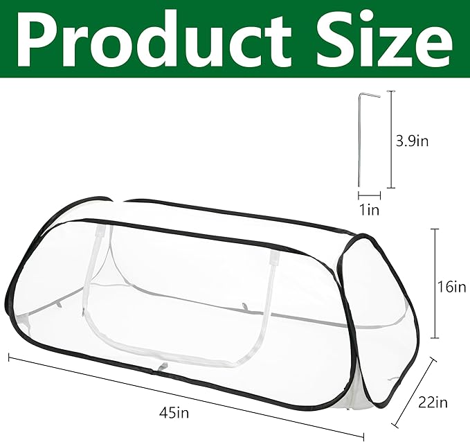 2 Pcs Pop Up Garden Rows Plants Cover, 45" x 22" x 16" Raised Garden Beds Vegetable Rows Plant Protector, Insect Bird Barrier Plant Net Cage with Stakes for Protecting Seedlings Fruits Vegetable Row
