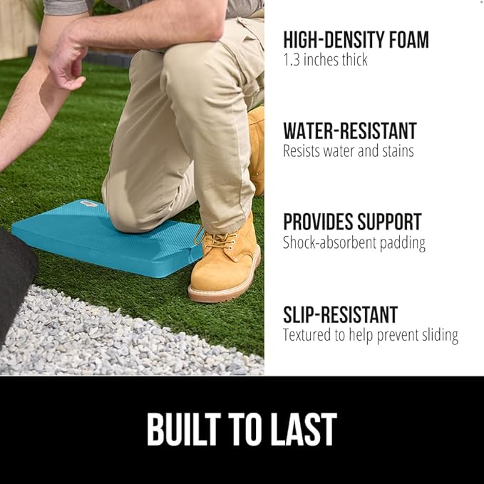 GORILLA GRIP Extra Thick Patent Pending Supportive Foam Kneeling Pad, Large Cushion Knee Pads for Gardening, Baby Bath, Dirt and Water Resistant, Workout and Garden Supplies, 17.5x11, Turquoise
