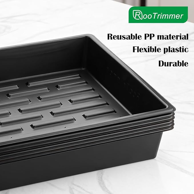 20 Pack Nursery Pots Trays (16.5"x13.2"x2.8"), Plastic Seed Starter Trays, Durable Carrying Seedling Starter Tray, Reusable Tray for Planting and Collecting Drainage Water (Black)