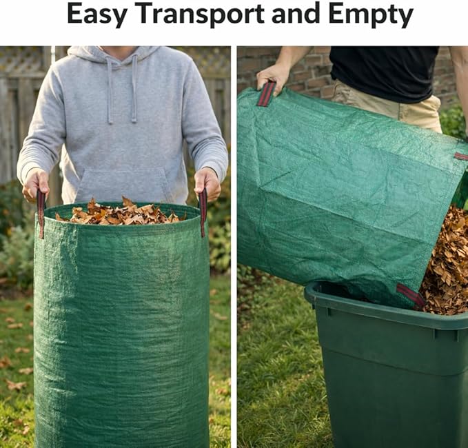 Gardzen 3-Pack 72 Gallon Yard Waste Bags, Reusable Heavy Duty Collapsible Garden Leaf Bags with Plastic Ring, Stand-Up Yard Waste Bin for Leaves, Lawn Debris & Grass Clippings