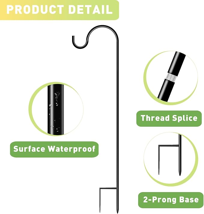 Shepherds Hooks for Outdoor 35Inch Garden Bird Feeder Pole with 2 Prongs Base for Hanging Flower Basket Plant Pot Solar Lantern Light Wind Chime Hanger for Wedding Decor 12 Pack