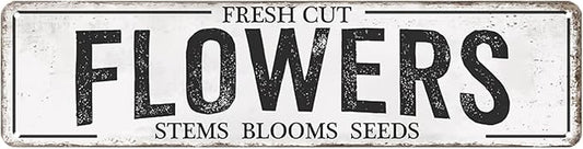 Fresh Cut Flowers Sign Vintage Farmers Market Decor Flower Shop Metal Tin Sign Flower Market Decor Garden Signs Home Cave Garage Bar Art Plaque Wall Decoration