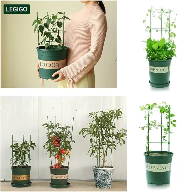 Legigo 3 Packs Plant Support Cages Tomato Cage for Garden- 18 Inch Adjustable Garden Cucumber Trellis Plant Stakes, Trellis Support Rings for Climbing Plants, Pots, Indoor Plants with 10 Plant Clips