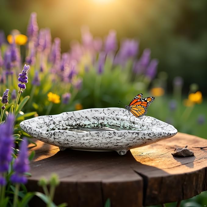 TOYANDONA Outdoor Butterfly Bee Waterer Ceramic Kiln-Transformed Irregular Plate Garden Decor Easy Install Butterfly Feeding Bowl Bee Water Dispenser