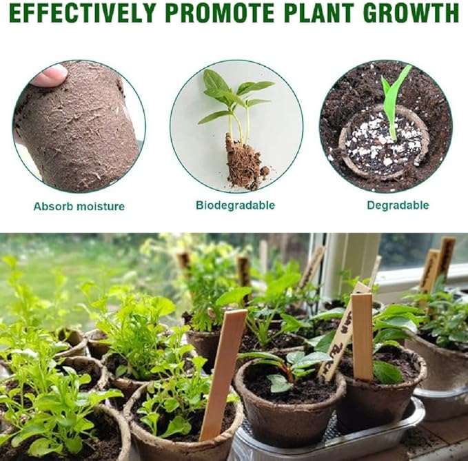 3T GROUP 50 Pcs 3 Inch Small Plant Pots,Disposable Mini Pots,Compostable Flower Pots for Plant,Biodegradable Peat Seed Planting Cups with Labels for Vegetables,Fruit