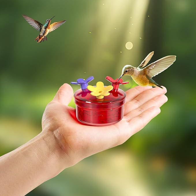 2 Pack Window Hummingbird Feeder, Small Hummingbird Feeder for Outdoors with Strong Suction Cup - Metal Base & 6 Feeding Ports, Easy to Clean and Refill, Pink