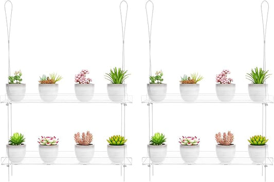 2-Pack Clear Hanging Window Plant Shelves, 2-Tier Indoor Wall Plant Stand Flower Display Organizer Storage for Microgreens,Succulents,Flower,16-Inch