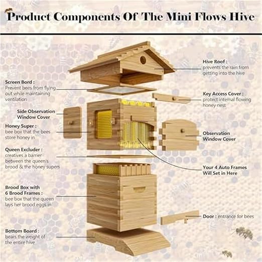 Beehive Starter Kit,with Observation Window and Honey Spout,Complete Bee Box,for Beekeeping,Garden Pollinators