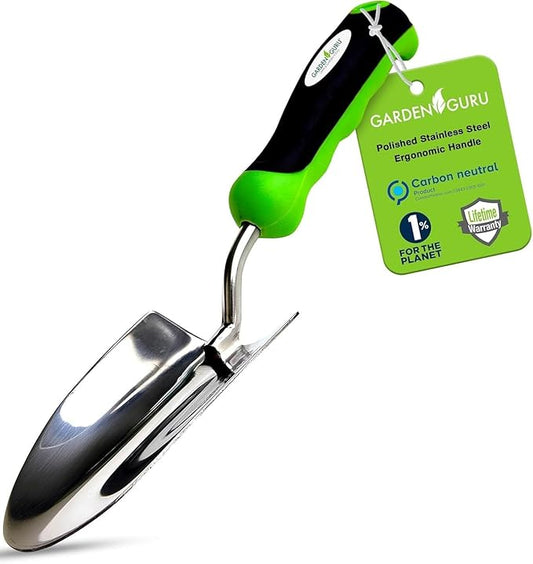 Garden Guru Heavy Duty Garden Trowel Hand Shovel for Gardening - Strong Stainless Steel - Rust Resistant - Ergonomic Grip - Perfect Trowel Garden Tool for Soil Digging Planting Transplanting Weeding
