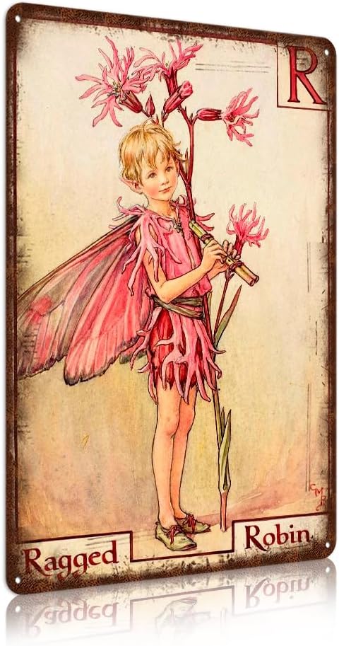 Flower Fairy Wall Decor Vintage Metal Tin Signs Fairy Garden Accessories - Queen of The Meadow