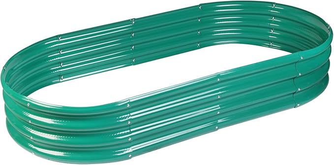 Raised Garden Bed GRS Certified Galvanized Planter Box Outdoor, 5ft Oval Rot-Resistant Metal Garden Bed Planter, Recycled Eco-Friendly Material Planter for Vegetables Flowers Herbs (Green)