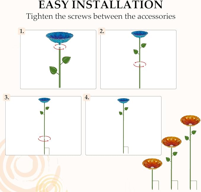 Bee Watering Station | 4 Pack Bee Baths for Garden | Metal Flowers Decorative Garden Stakes | Butterfly Feeder for Outside Garden Yard Decor (Red,Green,Blue,Yellow)