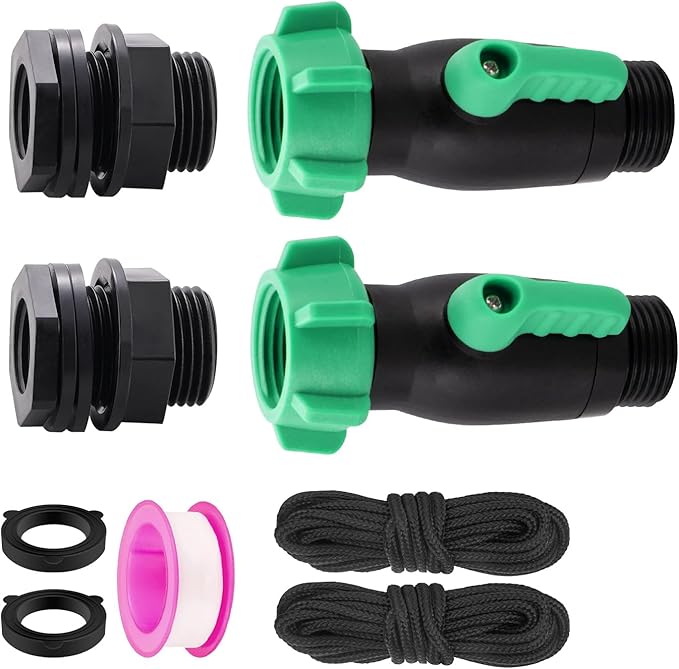 Rain Barrel Spigot Kit 2 Pack High Flow, 3/4" GHT Heavy Duty Plastic Water Barrel Spigot Kit with Bulkhead Fitting, Water Rain Barrel Diverter Kit for Outdoor Plastic Bucket (180 degrees)