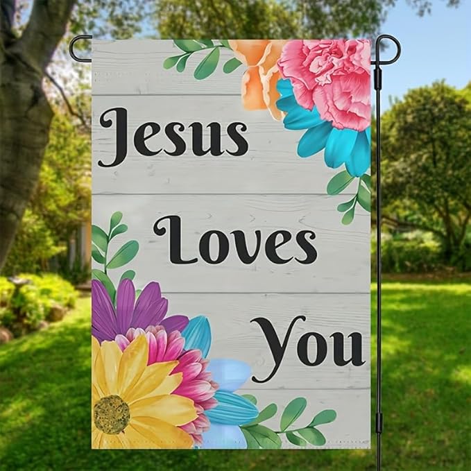 Happy Easter Jesus Loves You Garden Flag 12 x 18 inch Double Sided Outside decorations,Easter Small Garden Flags For Outdoor Yard Lawn