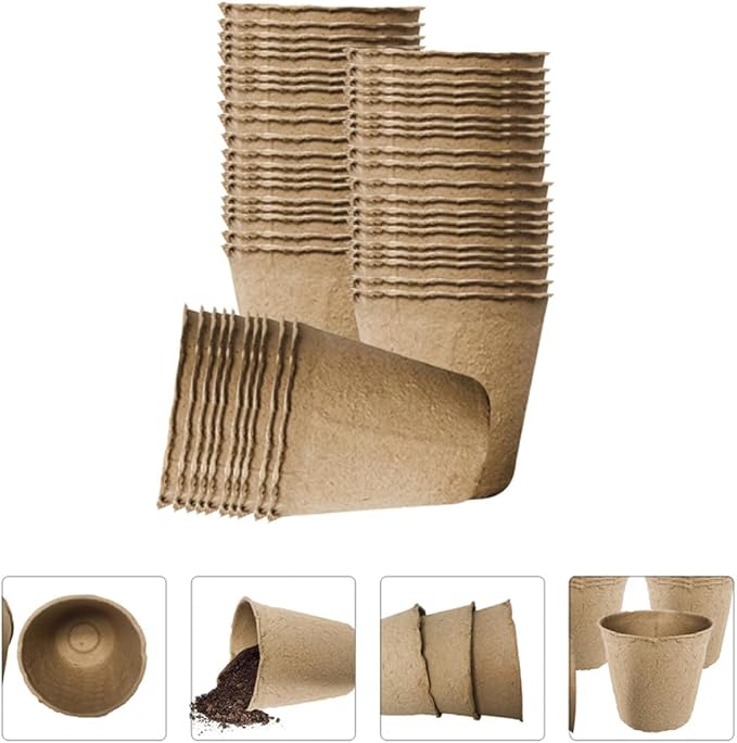 Veemoon Biodegradable Paper Flower Pots Nursery Seed Starter Cups 6cm Height 50pcs for Indoor Outdoor Garden Planting and Seedling Propagation