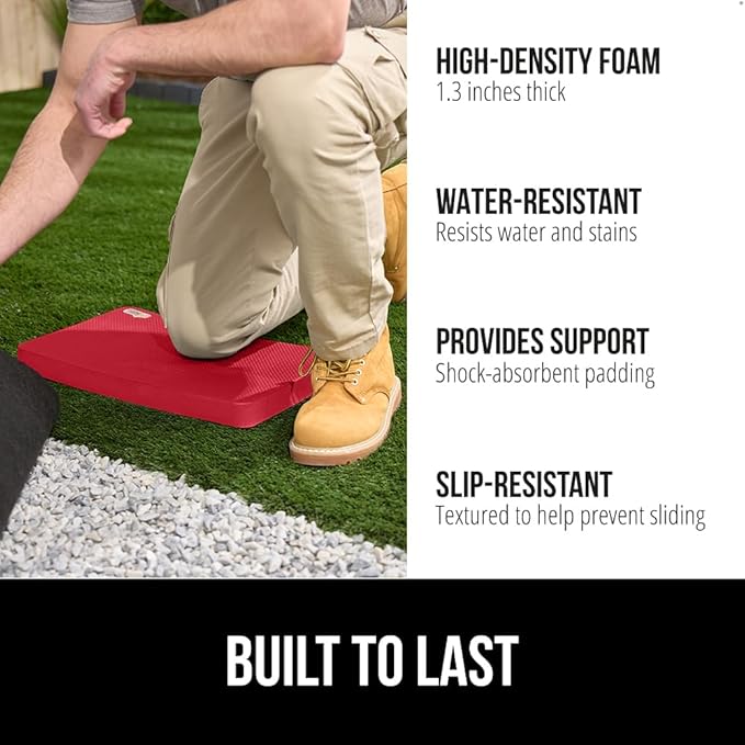 GORILLA GRIP Extra Thick Patent Pending Supportive Foam Kneeling Pad, 2 PK, Large Cushion Knee Pads for Gardening, Baby Bath, Dirt and Water Resistant, Workout and Garden Supplies, 17.5x11, Red