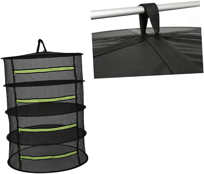 GLEAVI 4-Layer Mesh Drying Rack for Plants Garden Herbs Flowers with Zipper 45cm Black and Green Hanging Storage Organizer for Drying Herbs and Vegetables