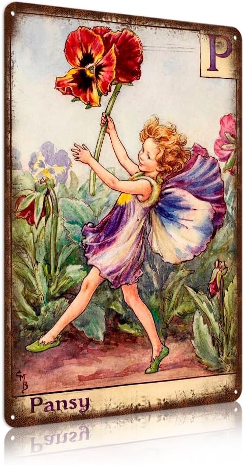 Flower Fairy Wall Decor Vintage Metal Tin Signs Fairy Garden Accessories - Nasturtium