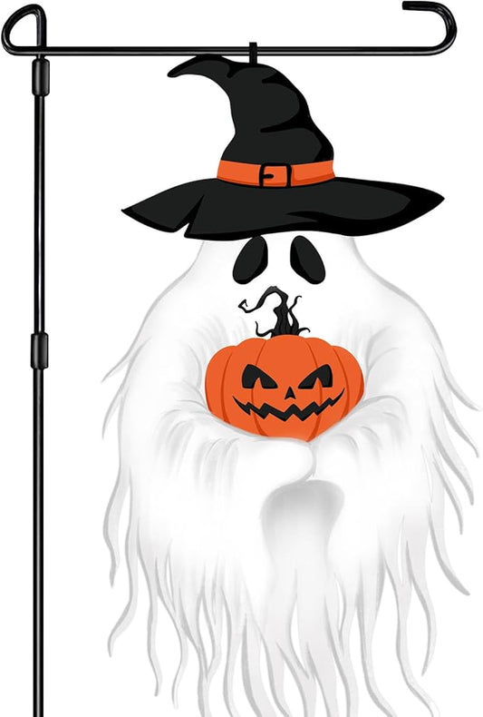 Halloween Garden Flag Outdoor Decorations for Outside Double-Sided Printed, Pumpkin Ghost Winter Yard Flags House Yard Seasonal Decoration 14.5 x 31.8 Inch Treat or Trick