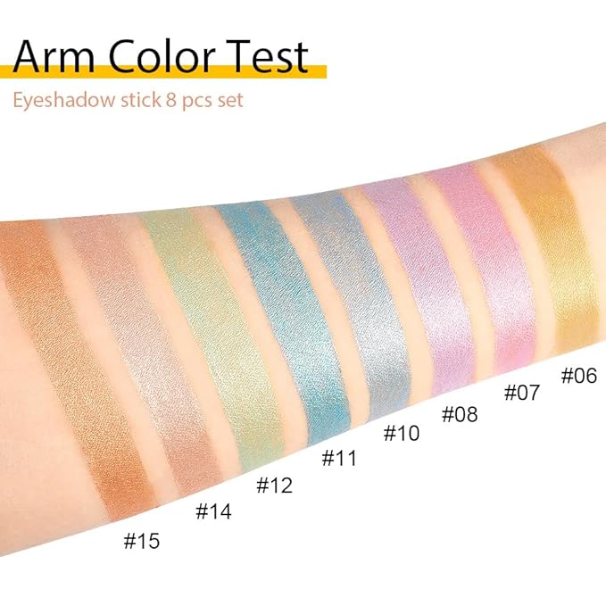 evpct 8Pcs Cream Eyeshadow Stick Eye Makeup Set for Women, Beige Gold Desert Mocha Pink Sky Dazzling Blue Green Light Purple Glitter Shimmery Eye Shadow Pencil Crayon Waterproof sombras para ojos 02