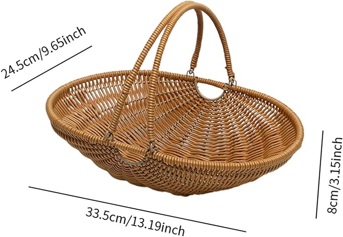MYCENSE Wicker Picnic Storage Basket with Foldable Handle, PP Woven Empty Picnic Baskets, Sturdy Iron Wire Frame, Versatile Harvest Basket for Camping, Beach, Park, Halloween, A 33.5x24.5x8cm