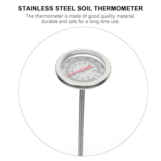 Stainless Steel Long Stem Compost Soil Thermometer for Gardening 50cm Probe Rapid Temperature Measuring Tool for Soil and Compost