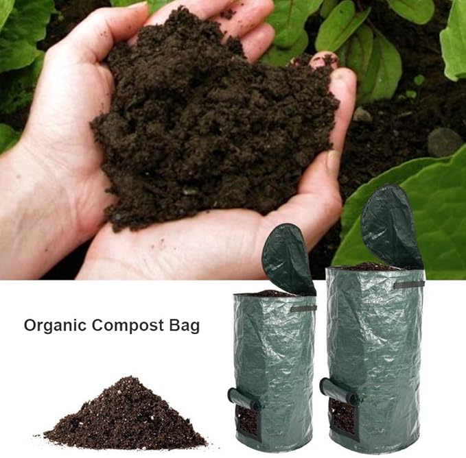 Compost Bag Garden Waste Bin, Environmental Homemade Organic Ferment PE Compost Bag Outdoor Kitchen Waste Disposal Composter Bag(35 60cm)