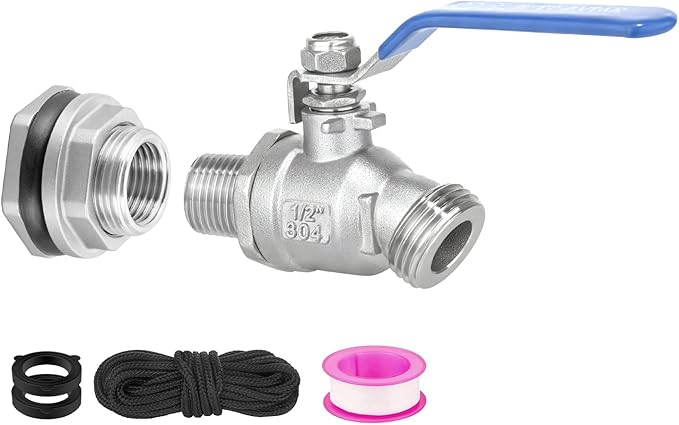 Rain Barrel Spigot Kit High Flow Water Barrel Faucet 1/2"NPT to 3/4"GHT 304 Lead-Free Compliant Stainless Steel Faucet for Rain Barrels,Rain Barrel Quarter Turn Spigot with Bulkhead Fitting