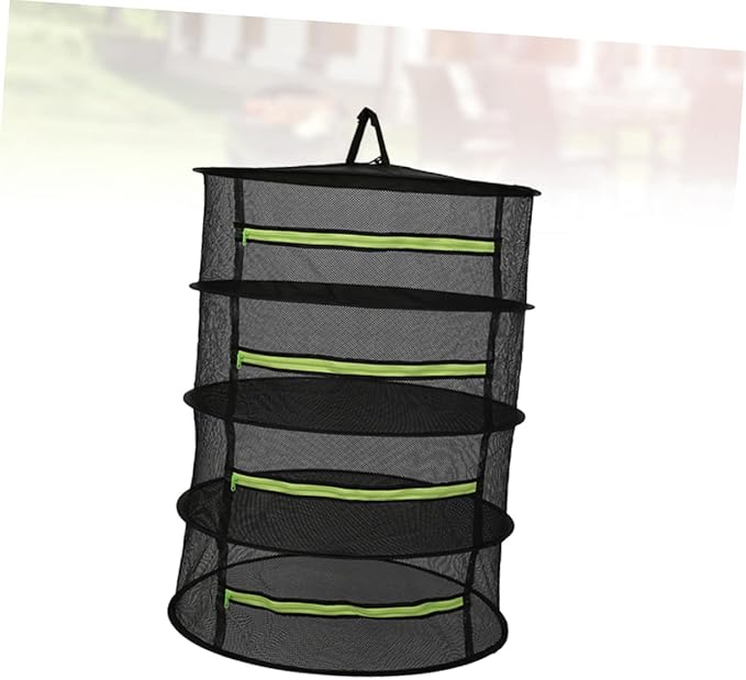 GLEAVI 4-Layer Mesh Drying Rack for Plants Garden Herbs Flowers with Zipper 45cm Black and Green Hanging Storage Organizer for Drying Herbs and Vegetables