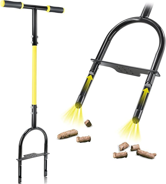 Jardineer Manual Core Aerator Lawn Tool with 2 Hollow Tines, 38" Sharp Grass Aerator for Compacted Soil & Yard Care, Heavy Duty Garden Aerating Tool with Anti-Slip Foot Bar & T-Handle for Lawn Health