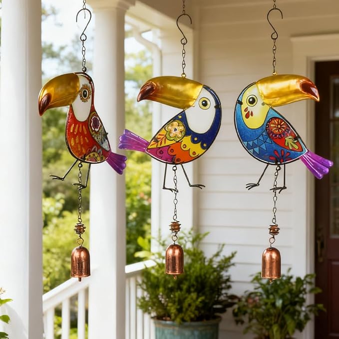 Wind Chimes for Outside, Toucan Metal Wind Chimes 3 Pack - Waterproof Rustproof Garden Decor, for Friends & Family
