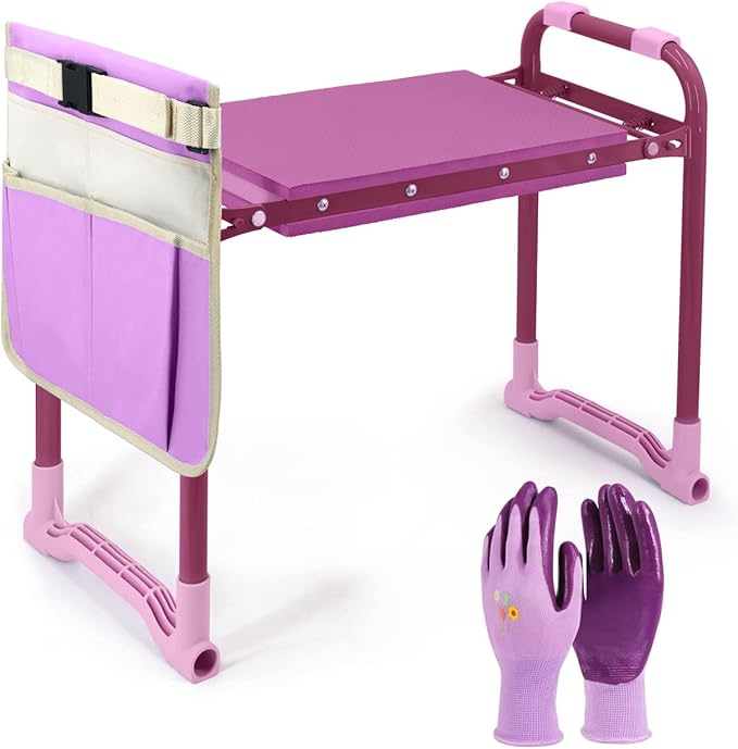 Colwelt Garden Kneeler Upgraded, Gardening Kneelers Stool with Rugged & Sturdy Steel Frame, Garden Seat and Kneeler Bench with Tool Pouch, EVA Foam Pad Protects Your Knees(Purple)