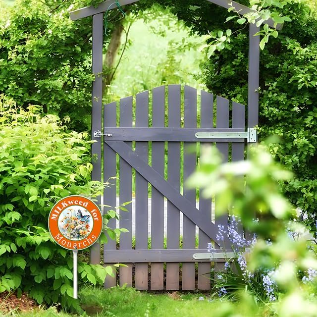 Kurmntregon Milkweed For Monarchs Sign With Stake Butterflies Garden Sign Round 9.2inch Rustproof Farm Home Lawn Walkway Ground Porch Aluminium Decorations