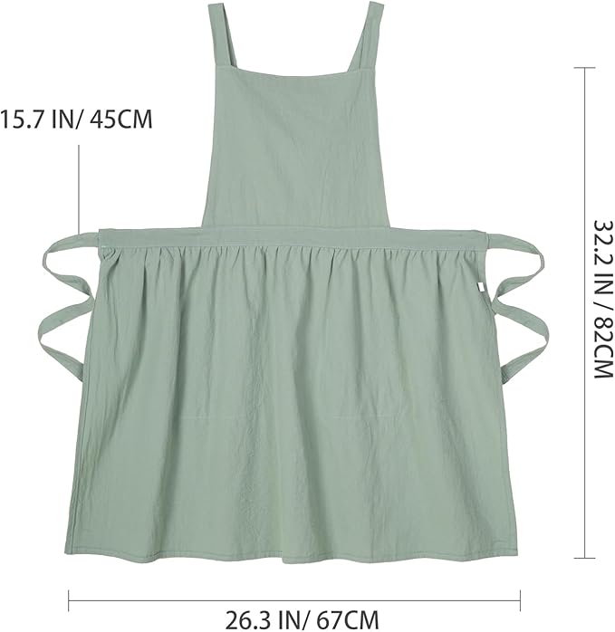 Cotton Linen Pinafore Apron Dress for Women with Pockets Cute Art Chef Aprons for Kitchen Baking Gardening Painting