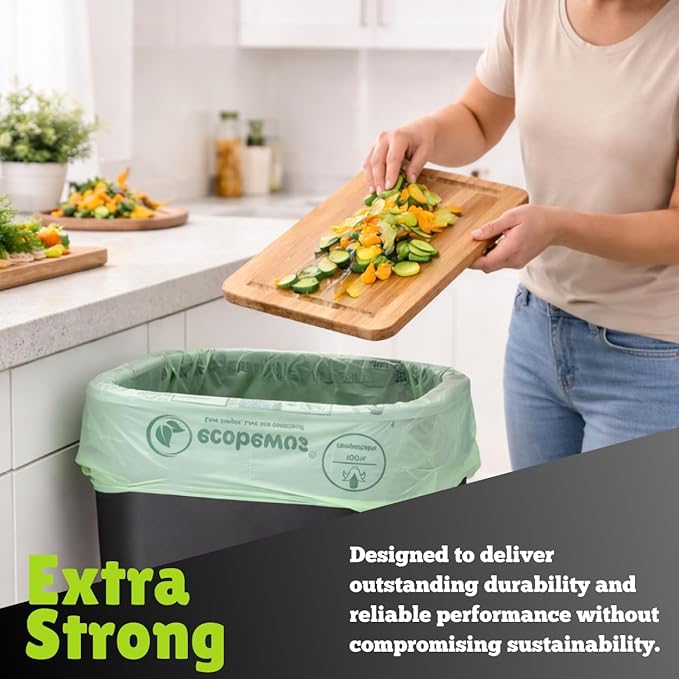 100% Compostable 13 Gallon Bags (35 Bags) Tall Kitchen Food Scrap Disposable Compost Trash Bgas Certified Composte Bags US BPI & OK Compost Home Certified by Meeting ASTM D6400 (35 ct.)
