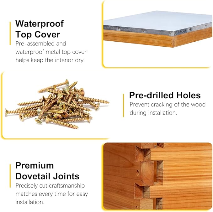 MayBee 5-Frame Nuc Beehive for Bees Complete Bee Hive Box Kit with Metal Roof Includes Wooden Frames & Waxed Foundations for Langstroth Beekeeping