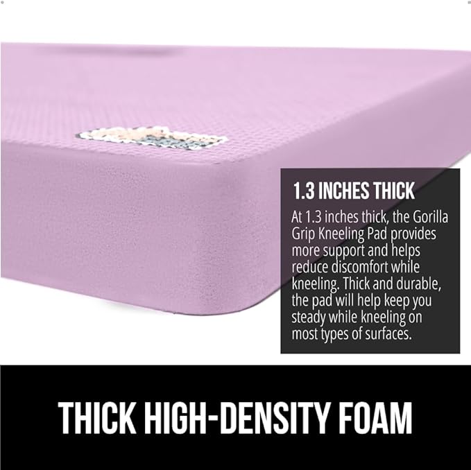 GORILLA GRIP Extra Thick Patent Pending Supportive Foam Kneeling Pad, 2 PK, Large Cushion Knee Pads for Gardening, Baby Bath, Dirt and Water Resistant, Workout and Garden Supplies, 17.5x11 Purple