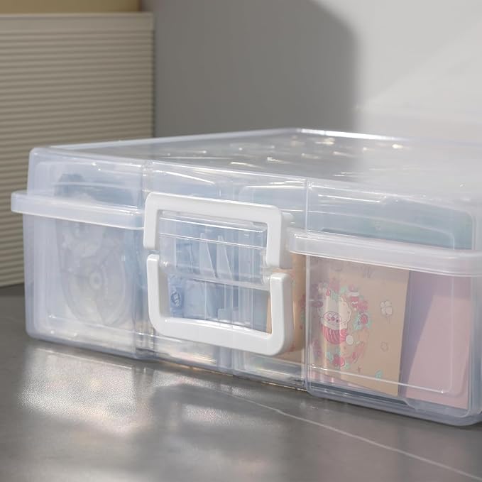 novelinks Transparent 4" x 6" Photo Organizers and Photo Storage Box with Handle, 16 Inner Photo Cases, Portable Picture Organizers & Photo Storage Containers (Clear 2Pack)