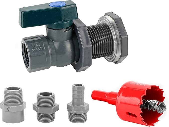 Rain Barrel Spigot Kit with 3 Pack Garden Hose Male Threaded Adapter (3/4" Male), 3/4 Inch Water Barrel PVC Garden Diverter Kit with Hole Saw for Water Tanks, Aquariums, Tubs, Pool, Garden Barrel