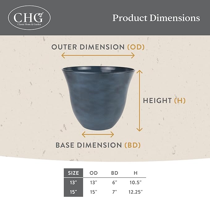 Classic Home and Garden Honeysuckle Resin Planters - Lightweight Indoor & Outdoor Plant Pots - UV-Resistant Plastic Flower Pots - Pot Planters for Flowers & Herbs (13" Tequila Sunrise)