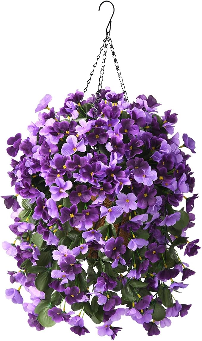 INQCMY Artificial Fake Hanging Flowers Plants with Basket for Spring Summer Outdoor Decoration,Faux Silk Begonia in Planter UV Resistant Look Real for Home Porch Yard Patio Balcony Decor