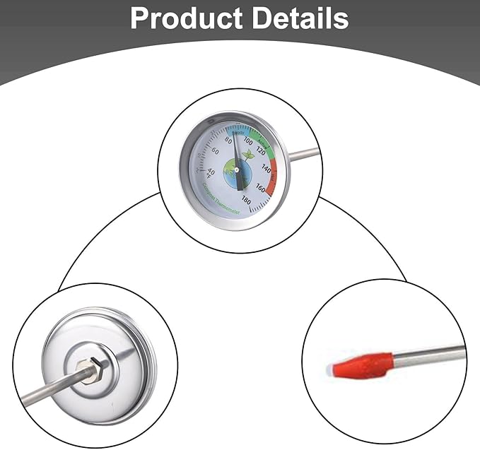 Soil Thermometer Stainless Steel Extra Long Probe Temperature Gauge for Compost Garden Lawn No Battery Required
