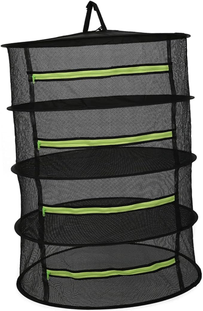 GLEAVI 4-Layer Mesh Drying Rack for Plants Garden Herbs Flowers with Zipper 45cm Black and Green Hanging Storage Organizer for Drying Herbs and Vegetables