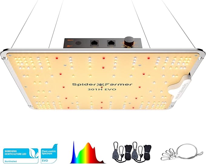 Spider Farmer SF1000 100W LED Grow Light for Indoor Plants, Dimmable Full Spectrum with Samsung LM301H EVO High PPFD Lamp, Deeper Penetration for Seed Starting Vegetables Bloom in 2x2/3x3 Grow Tent