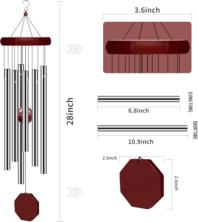 Memorial Wind Chimes Outdoor Large Deep Tone, Sympathy Wind-Chime Personalized with 6 Tuned Tubes, Elegant Chime for Garden Patio Balcony and Home