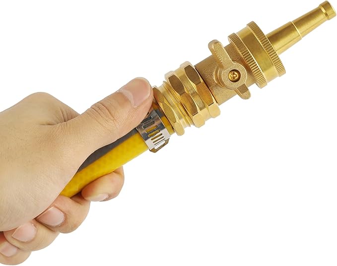 High Pressure Hose Nozzle with Hose Shutoff Valve, Brass Heavy Duty Spray Nozzles for Garden Hose, 3/4" GHT Jet Nozzle for Hose Outdoor/Outside-2 Pack